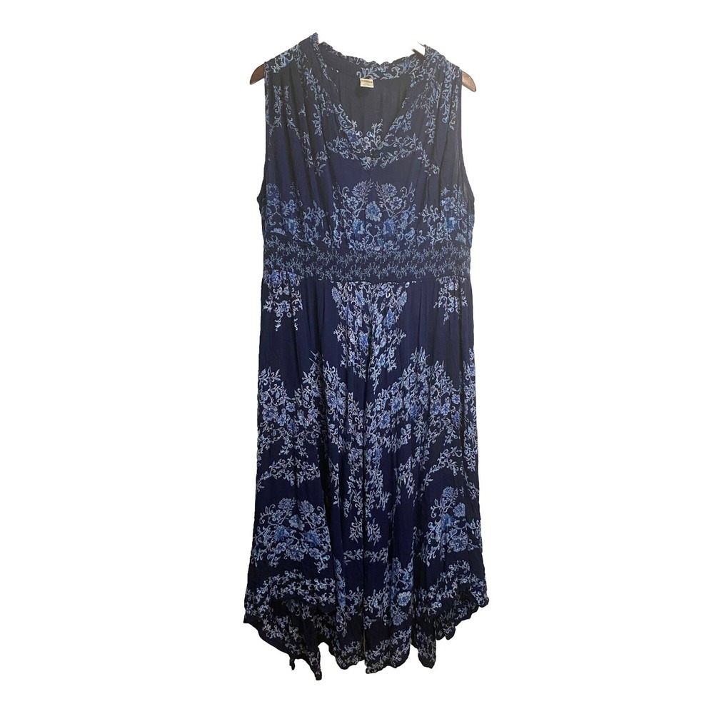 Bila Women's Plus Floral Sleeveless Boho Handkerchief Midi Maxi Dress Blue XXL